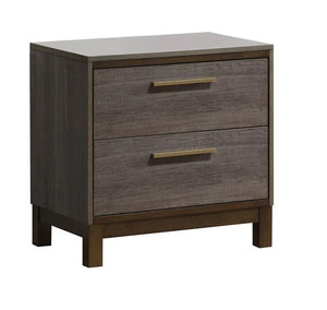 English Elm Contemporary Two-Tone Antique Gray Nightstand with 2 Drawers, Brass Bar Pulls & Center Metal Glides B01149998