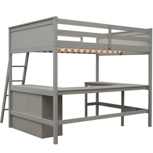 English Elm Full Size White Wood Loft Bed with Integrated Desk Shelves for Kids Teen Rooms Gray LT000538AAE