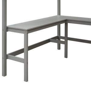 English Elm Full Size White Wood Loft Bed with Integrated Desk Shelves for Kids Teen Rooms Gray LT000538AAE