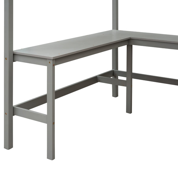 English Elm Full Size White Wood Loft Bed with Integrated Desk Shelves for Kids Teen Rooms Gray LT000538AAE