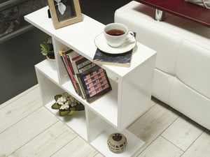 English Elm Furnishome Alfa Slim Four Shelf Chairside Table Narrow Mdf Unit for Living Room White B02949532