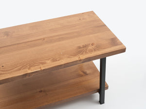 English Elm Furnish Rustic Solid Wood Coffee Table 39'' With Open Shelf - Ideal For Living Rooms & Versatile Use B02949565