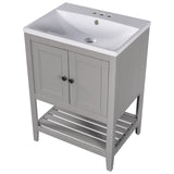 English Elm [Video] 24" Grey Modern Sleek Bathroom Vanity Elegant Ceramic Sink With Solid Wood Frame Open Style Shelf (Old Sku: Jl000004Aae)