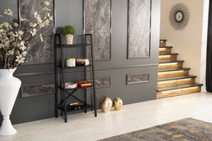 English Elm Leon 5 Tier Modern Ladder Bookshelf — Space-Saving Metal Frame Bookcase with Solid Wood Shelves for Living Room and Office (59" x 16") Black B02949533