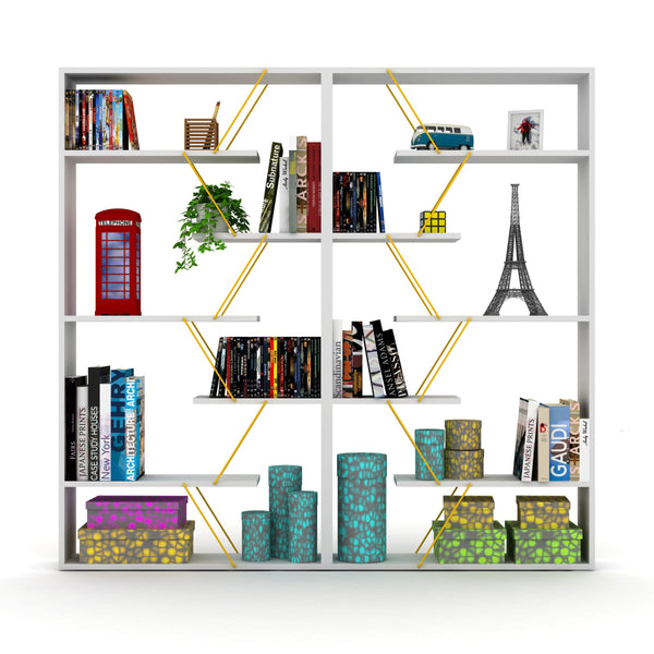 English Elm Furnish Modern Industrial 6-Shelf Etagere Bookcase In White/Yellow - Stylish Large Organizer For Home B02949514