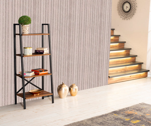 English Elm Leon 5 Tier Modern Ladder Bookshelf — Space-Saving Metal Frame Bookcase with Solid Wood Shelves for Living Room and Office (59" x 16") Walnut B02949535