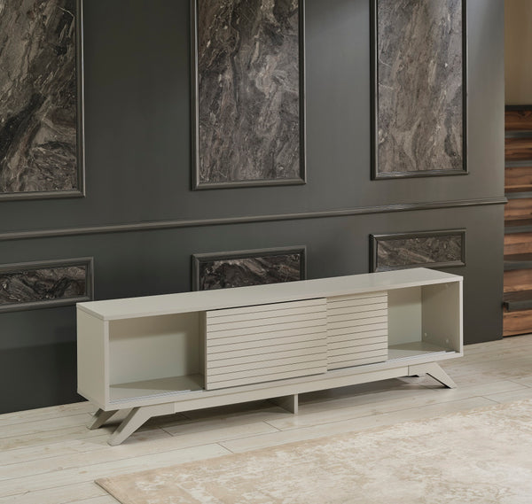 English Elm Furnishome Luxia Mid Century Modern Tv Stand - Stylish 67" Unit With Sliding Doors & Shelves In Grey B02949494