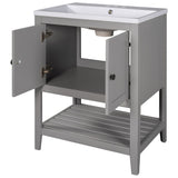 English Elm [Video] 24" Grey Modern Sleek Bathroom Vanity Elegant Ceramic Sink With Solid Wood Frame Open Style Shelf (Old Sku: Jl000004Aae)