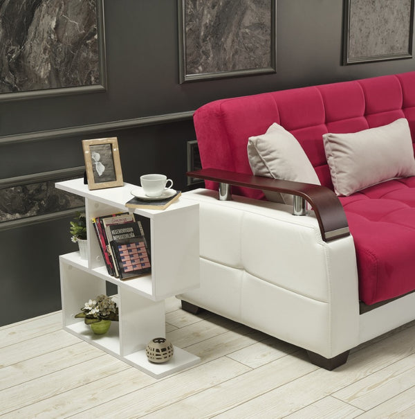 English Elm Furnishome Alfa Slim Four Shelf Chairside Table Narrow Mdf Unit for Living Room White B02949532