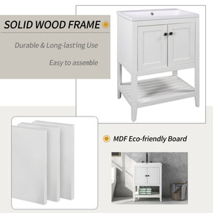 English Elm 24" Modern Sleek Bathroom Vanity with Ceramic Sink, Solid Wood Frame, Waterproof Finish and Open Shelf Storage White N725P246473K