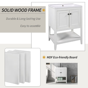 English Elm [video] 24 Inch Freestanding Bathroom Vanity Birch Wood Frame Ceramic Sink Open Shelf JL000004AAK