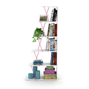 English Elm Furnish Modern 5-Tier Ladder Bookshelf For Small Spaces – Elegant White & Pink Storage Organizer, Stylish Design B02949518