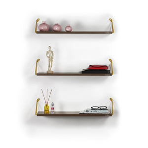 English Elm Altai Rustic Floating Wall Shelves Set with Metal Brackets — Triple Hanging Solid Wood Display for Books and Decor (25x9x3) Walnut B02949543