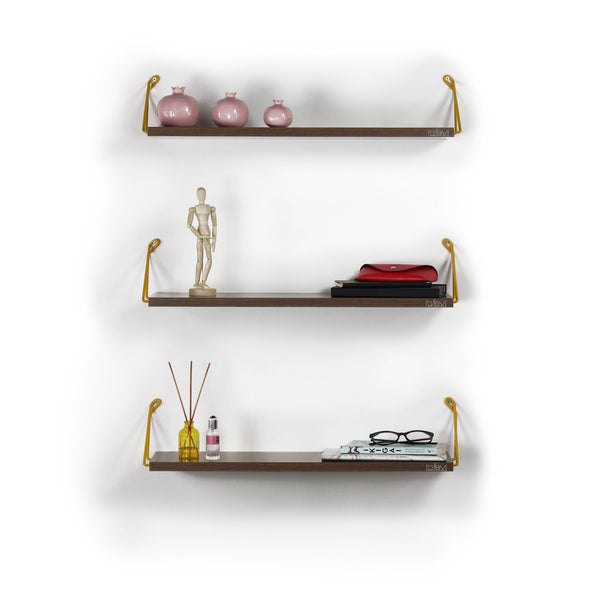 English Elm Altai Rustic Floating Wall Shelves Set with Metal Brackets — Triple Hanging Solid Wood Display for Books and Decor (25x9x3) Walnut B02949543