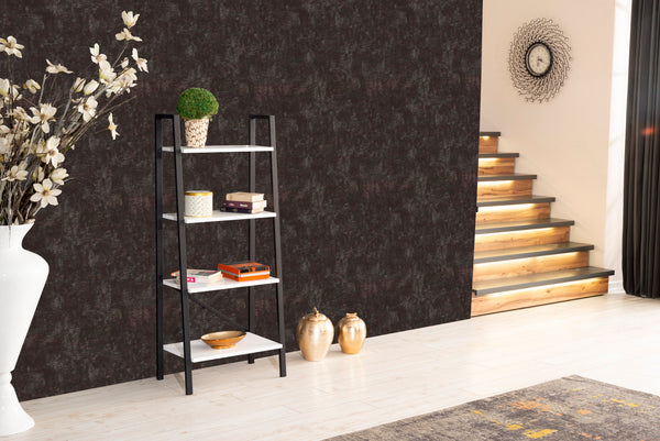English Elm Leon 5 Tier Modern Ladder Bookshelf — Space-Saving Metal Frame Bookcase with Solid Wood Shelves for Living Room and Office (59" x 16") White B02949536