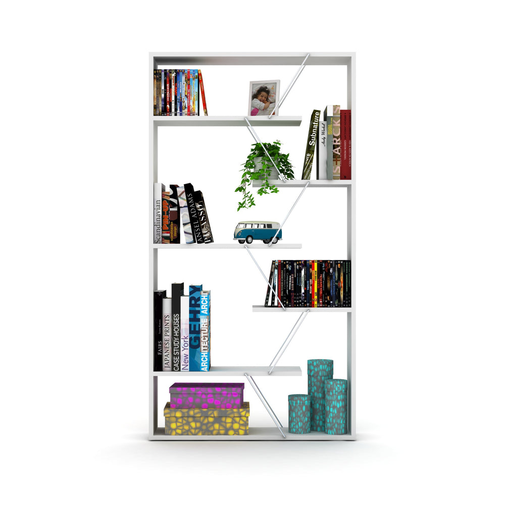English Elm Furnish Modern Wood Frame Etagere Bookcase With 6 Open Shelves For Stylish Home Or Office Storage B02949515