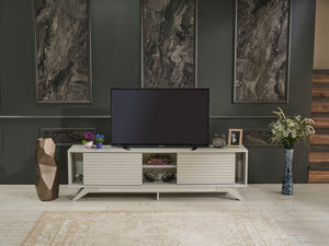 English Elm Furnishome Luxia Mid Century Modern Tv Stand - Stylish 67" Unit With Sliding Doors & Shelves In Grey B02949494