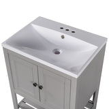 English Elm [Video] 24" Grey Modern Sleek Bathroom Vanity Elegant Ceramic Sink With Solid Wood Frame Open Style Shelf (Old Sku: Jl000004Aae)