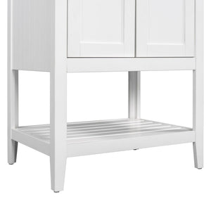 English Elm [video] 24 Inch Freestanding Bathroom Vanity Birch Wood Frame Ceramic Sink Open Shelf JL000004AAK
