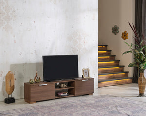 English Elm Furnishome Stylish Mid Century Modern Tv Stand With 2 Doors, 2 Shelves, Walnut Finish – 66" Unit B02949497