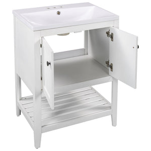 English Elm [video] 24 Inch Freestanding Bathroom Vanity Birch Wood Frame Ceramic Sink Open Shelf JL000004AAK