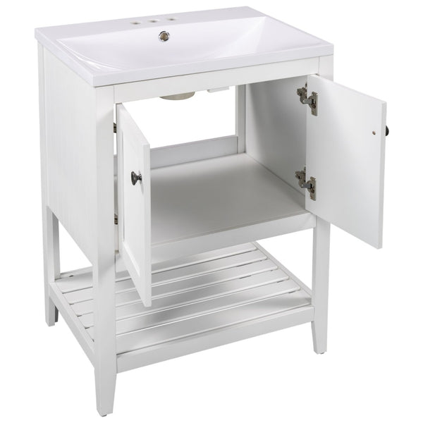English Elm [video] 24 Inch Freestanding Bathroom Vanity Birch Wood Frame Ceramic Sink Open Shelf JL000004AAK