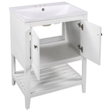 English Elm [Video] 24" White Modern Sleek Bathroom Vanity Elegant Ceramic Sink With Solid Wood Frame Open Style Shelf (Old Sku: Jl000001Aak)