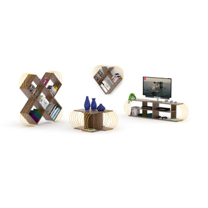 English Elm Furnishome Mid Century Modern Tv Stand With 4 Open Shelves, Stylish Walnut Finish, Fits 68" Tvs B02949473