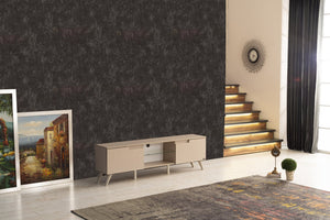 English Elm Furnishome Denver Mid Century Modern Tv Stand With 2 Doors, Glass Shelf, And Stylish Beige Finish B02949499