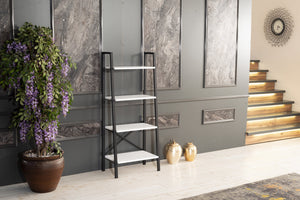 English Elm Leon 5 Tier Modern Ladder Bookshelf — Space-Saving Metal Frame Bookcase with Solid Wood Shelves for Living Room and Office (59" x 16") White B02949536
