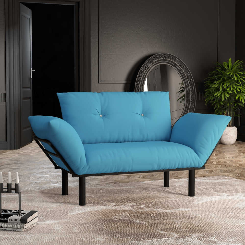 English Elm Ada Turquoise Loveseat - Compact Metal Futon with High Legs for Easy Cleaning, Tool-Free Assembly, Space-Saving Style B02949510