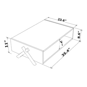 English Elm Ht Design Kipp Cross Legs Wooden Frame Rectengular Coffee Table For Living Rooms With Interior Shelving, Walnut/Yellow