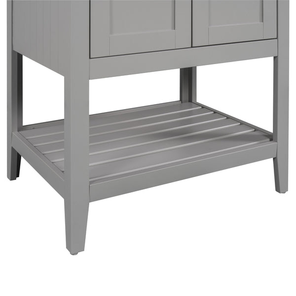 English Elm 24" Modern Sleek Bathroom Vanity with Ceramic Sink, Solid Wood Frame, Waterproof Finish and Open Shelf Storage Grey N725P246473E