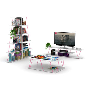 English Elm Furnish Modern 5-Tier Ladder Bookshelf For Small Spaces – Elegant White & Pink Storage Organizer, Stylish Design B02949518
