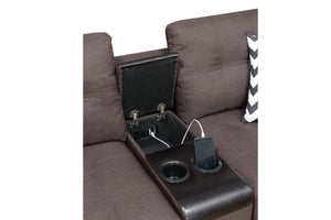 English Elm 2pcs Plush Polyfiber Sofa Set with Loveseat & USB Console, Cupholders, Pattern Pillows, Dark Coffee Finish B011S00114