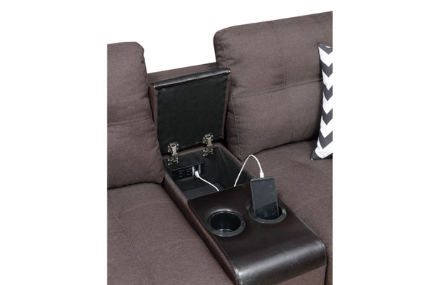 English Elm 2pcs Plush Polyfiber Sofa Set with Loveseat & USB Console, Cupholders, Pattern Pillows, Dark Coffee Finish B011S00114