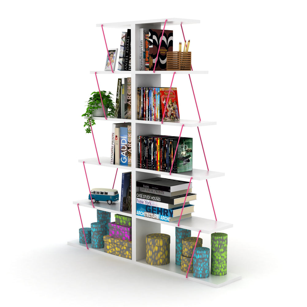 English Elm Furnish Modern 5-Tier Ladder Bookshelf For Small Spaces – Elegant White & Pink Storage Organizer, Stylish Design B02949518
