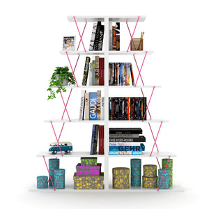English Elm Furnish Modern 5-Tier Ladder Bookshelf For Small Spaces – Elegant White & Pink Storage Organizer, Stylish Design B02949518