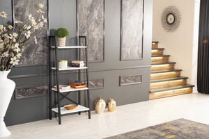 English Elm Leon 5 Tier Modern Ladder Bookshelf — Space-Saving Metal Frame Bookcase with Solid Wood Shelves for Living Room and Office (59" x 16") White B02949536