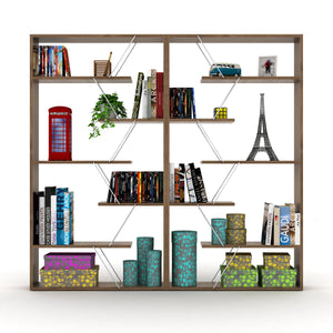 English Elm Furnish Industrial Open-Back Etagere Bookcase With 6 Shelves, Walnut-Chrome, Modern Storage Solution B02949512