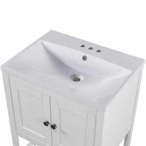 English Elm [video] 24 Inch Freestanding Bathroom Vanity Birch Wood Frame Ceramic Sink Open Shelf JL000004AAK