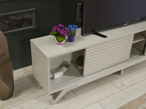 English Elm Furnishome Luxia Mid Century Modern Tv Stand - Stylish 67" Unit With Sliding Doors & Shelves In Grey B02949494