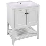 English Elm [Video] 24" White Modern Sleek Bathroom Vanity Elegant Ceramic Sink With Solid Wood Frame Open Style Shelf (Old Sku: Jl000001Aak)