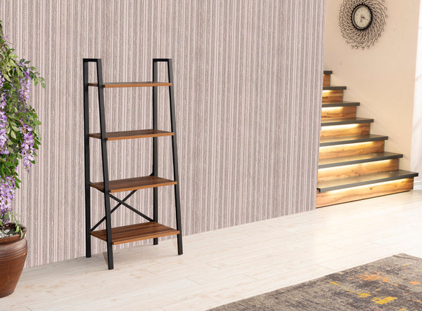 English Elm Leon 5 Tier Modern Ladder Bookshelf — Space-Saving Metal Frame Bookcase with Solid Wood Shelves for Living Room and Office (59" x 16") Walnut B02949535