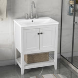 Hearth and Haven Roland Bathroom Vanity with Ceramic Sink and Open Shelf, White