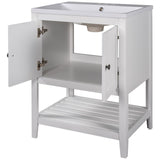 English Elm [Video] 24" White Modern Sleek Bathroom Vanity Elegant Ceramic Sink With Solid Wood Frame Open Style Shelf (Old Sku: Jl000001Aak)