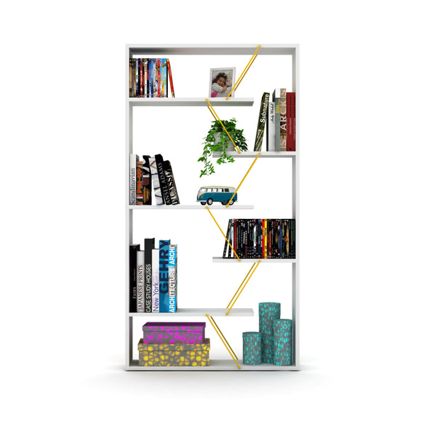 English Elm Furnish Modern Industrial 6-Shelf Etagere Bookcase In White/Yellow - Stylish Large Organizer For Home B02949514