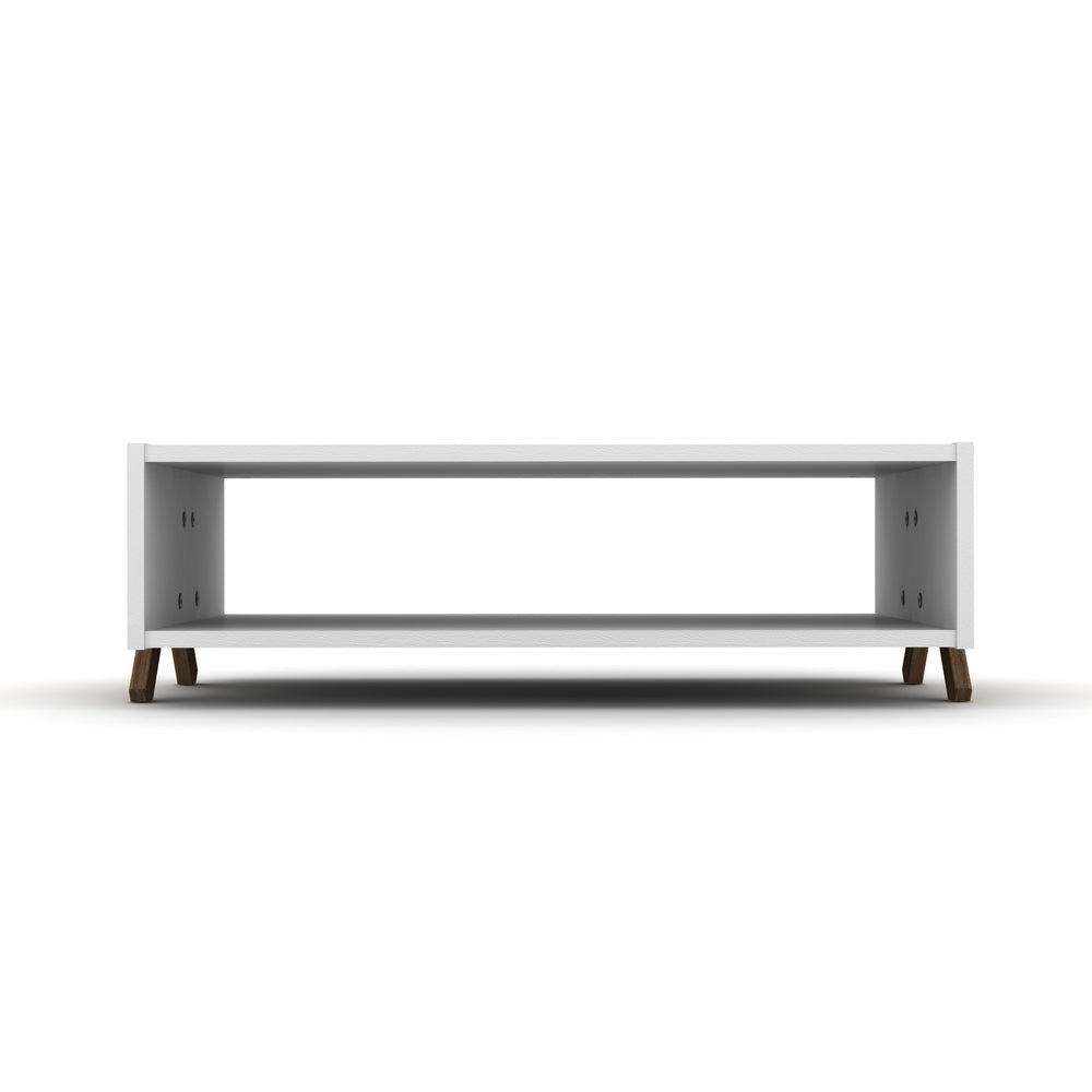 English Elm Ht Design Modern Walnut/White Cross Legs Rectangular Coffee Table With Interior Shelving & Style B02949563