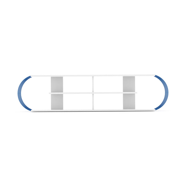 English Elm Furnis Mid Century TV Stand 68" White Blue Solid Wood 4 Shelves Open Storage Console Stylish Modern Design B02949475