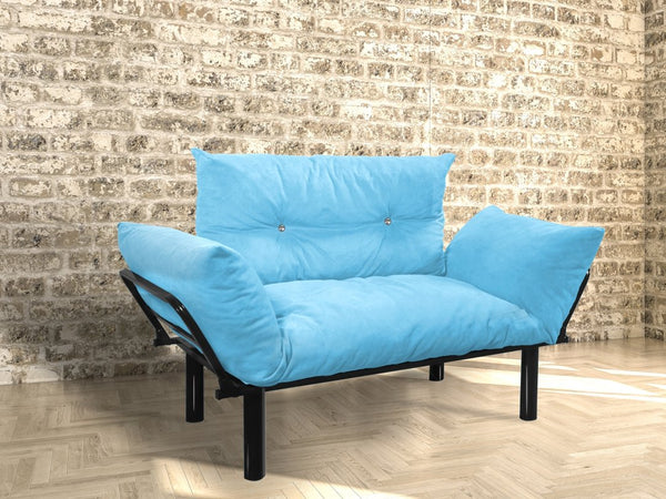 English Elm Ada Turquoise Loveseat - Compact Metal Futon with High Legs for Easy Cleaning, Tool-Free Assembly, Space-Saving Style B02949510